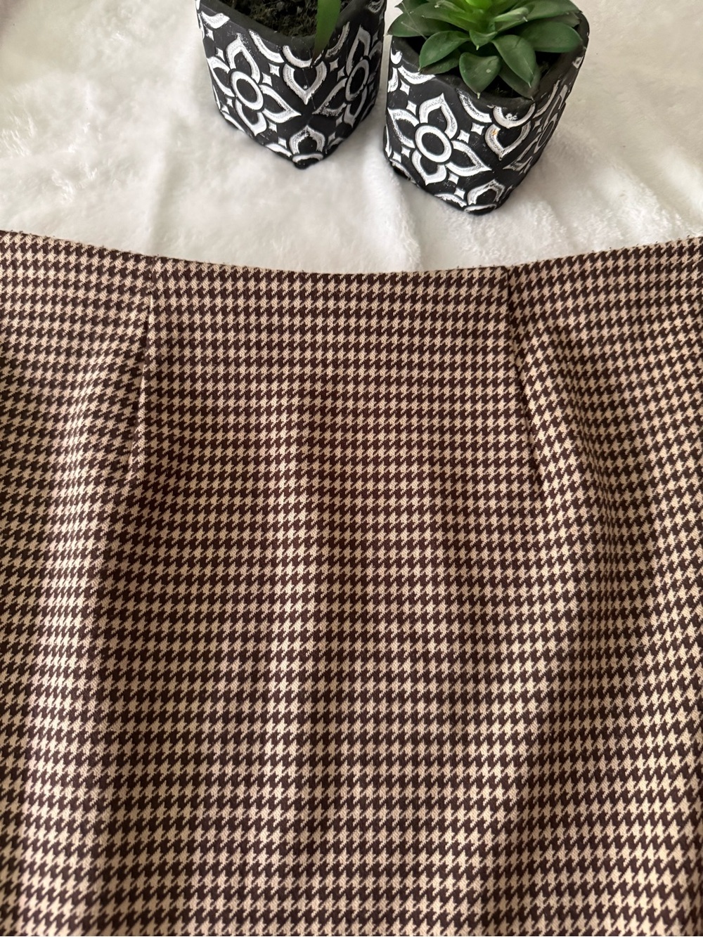 Lauren By Ralph Lauren Black Label Brown Houndstooth Skirt L Large - Picture 9 of 9